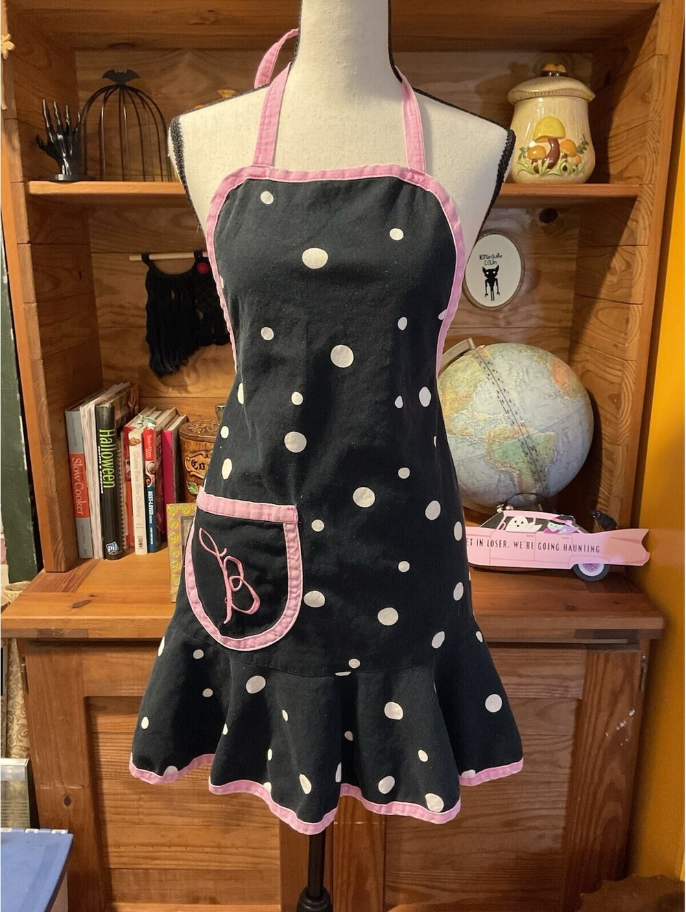 Vintage Inspired Polka Dot & Pink Adult Apron Monogrammed B